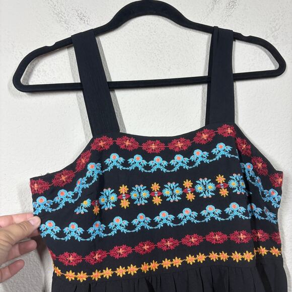 Charlotte Green Size 4 Boho Embroidered Midi Slip Dress Black Smocked Black - Picture 4 of 10